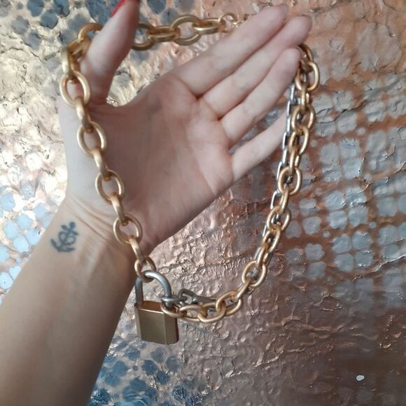 Zara Gold and Silver Chain Necklace with Padlock - Picture 7 of 12